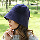 Women's blue suede Cloche hat with small brim, Hats1, Krasnodar,  Фото №1