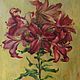 Dark pink lilies. Two thousand nineteen. Oil, canvas on cardboard, Pictures, Moscow,  Фото №1