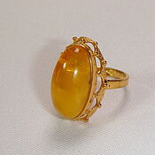 Винтаж handmade. Livemaster - original item Amber Ring Natural Amber Brass Gold Plated Size 17,5 Vintage. Handmade.