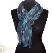 Women's scarf silk gray blue lilac jacquard silk