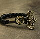 Bracelet genuine black leather with the hammer of Thor, Bead bracelet, Volgograd,  Фото №1