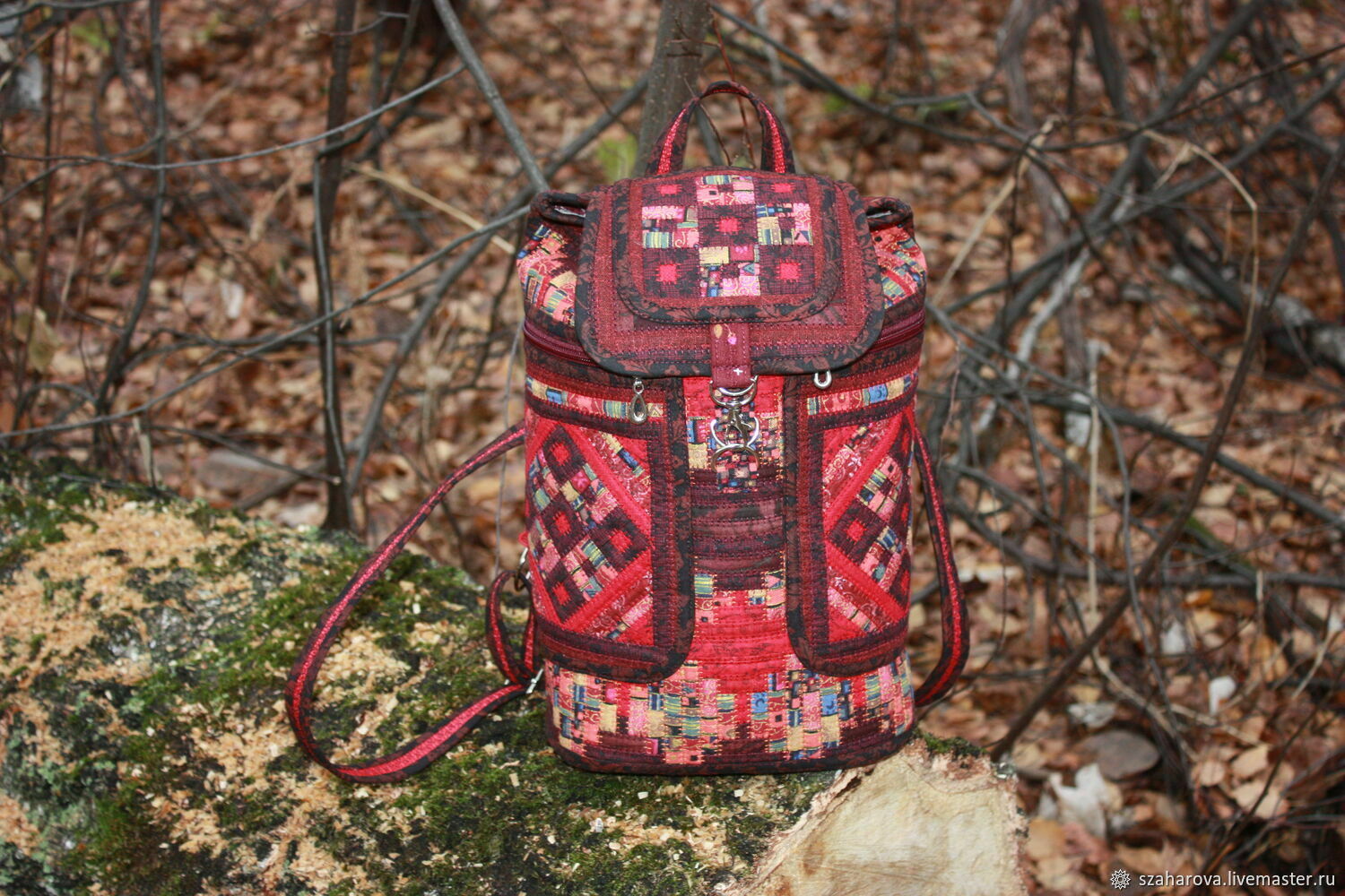 Cowberry Patchwork backpack, with pockets, Patchwork, Textile, Bordeaux, Backpacks, Novosibirsk,  Фото №1