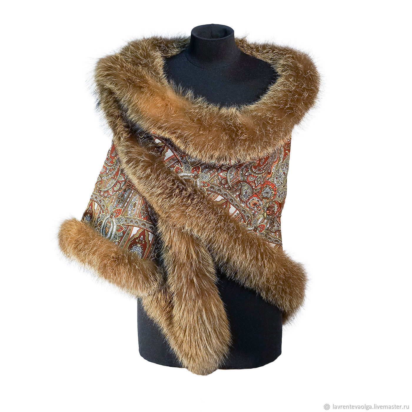 Pavloposadsky scarf 'Sadko' with fox fur bluefrost, Shawls1, Moscow,  Фото №1
