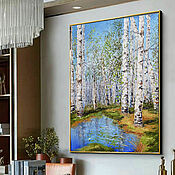 Картины и панно handmade. Livemaster - original item Painting with birches Spring landscape. Handmade.