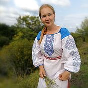 Русский стиль handmade. Livemaster - original item Festive women`s shirt pale lilac. Handmade.