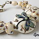 Bracelet with a dragonfly on white, Bead bracelet, Moscow,  Фото №1