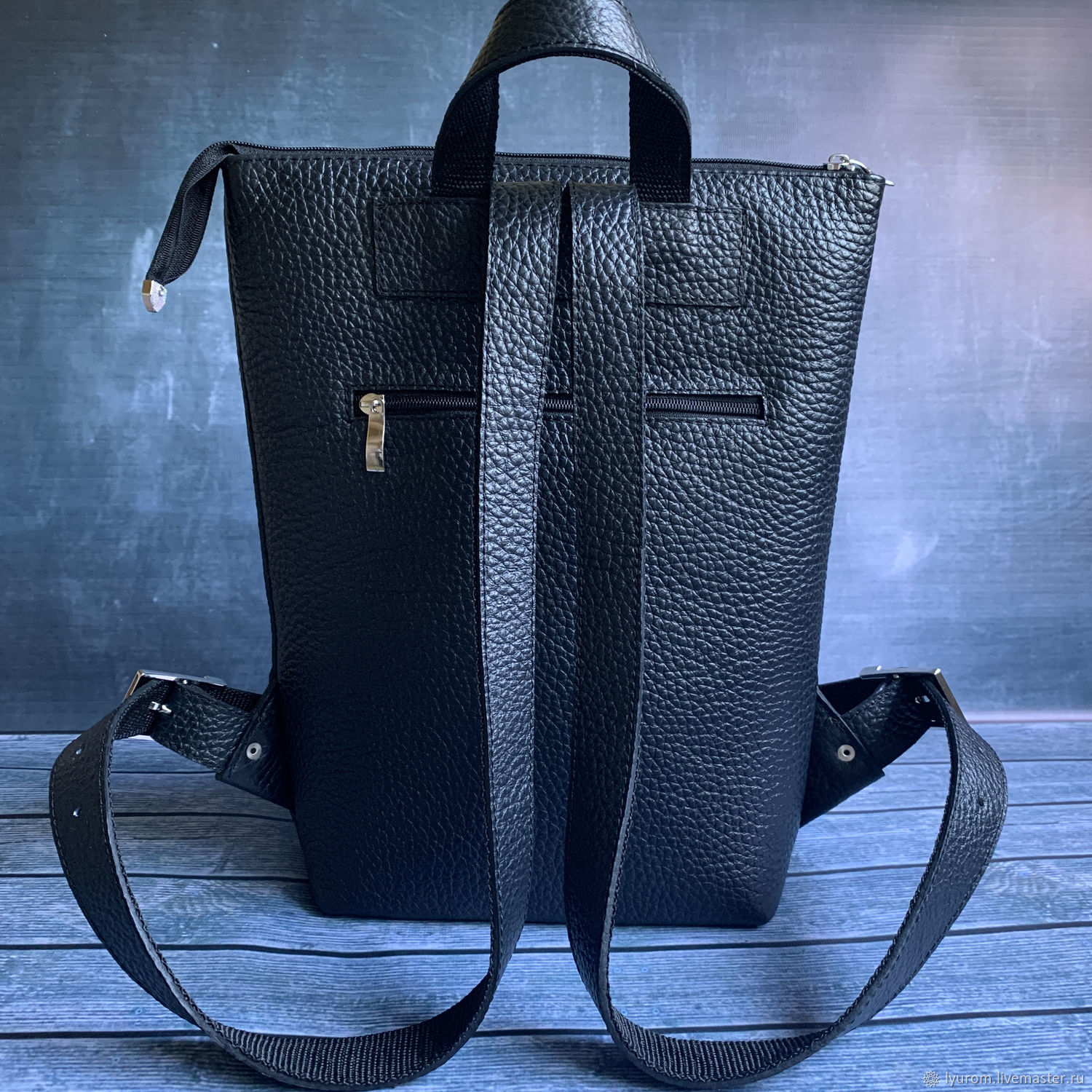 silver backpack leather