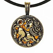 Украшения handmade. Livemaster - original item Zodiac Sign Lion Pendant Amulet made of brass amber Pendant gift to Leo. Handmade.