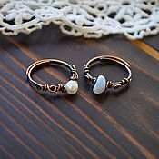 Украшения handmade. Livemaster - original item Copper Rings with pearls and sapphires Women`s Adjustable Ring. Handmade.