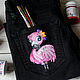Jeans with a pattern on the pocket pink Flamingo hand painted, Jeans, St. Petersburg,  Фото №1