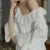 Одежда handmade. Livemaster - original item Cambric and lace Angelica nightgown milky color. Handmade.