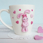 Посуда handmade. Livemaster - original item Bunny mug with hearts. Handmade.