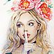 Пионовая девочка. Акварельный рисунок, Картины, Москва,  Фото №1