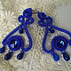 Blue lace chandelier earrings La Femme ' Ultramarine'. Earrings. Beaded jewelry by Mariya Klishina. My Livemaster. Фото №4