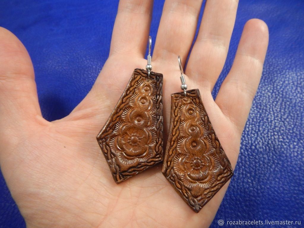 Earrings made of leather with embossed Setochnye, Earrings, Ulyanovsk,  Фото №1