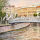 View of St. Petersburg Painting Architectural landscape by the water Bridge with lions, Pictures, Moscow,  Фото №1
