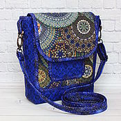 Small patchwork bag, for phone, for walking, Blue