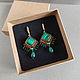 Square earrings with malachite, bronze earrings with green stone. Earrings. Nibelung Design Beadwork. My Livemaster. Фото №5