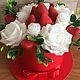 Розы и клубника в шляпной коробке, Подарки на 8 марта, Краснодар,  Фото №1