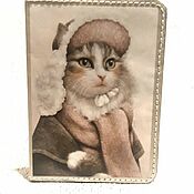 Сумки и аксессуары handmade. Livemaster - original item Passport cover: Leather cover with cat ODPTSR23. Handmade.