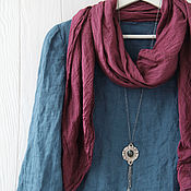 Одежда handmade. Livemaster - original item Dark turquoise linen blouse with open edges. Handmade.
