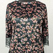 Одежда handmade. Livemaster - original item Blusa de terciopelo con encaje negro talla grande. Handmade.