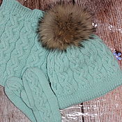 Аксессуары handmade. Livemaster - original item Knit kit. Knitted set of mint color.. Handmade.