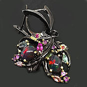 Украшения handmade. Livemaster - original item 925 sterling silver earrings with black opals cabochons and tourmalines. Handmade.