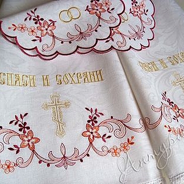 Свадебный салон ручной работы. Ярмарка Мастеров - ручная работа Венчальный набор 2032 Рушник на икону и салфетки для свечей. Handmade.