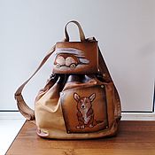 Сумки и аксессуары handmade. Livemaster - original item Women`s leather backpack with engraving and painting for Marina.. Handmade.