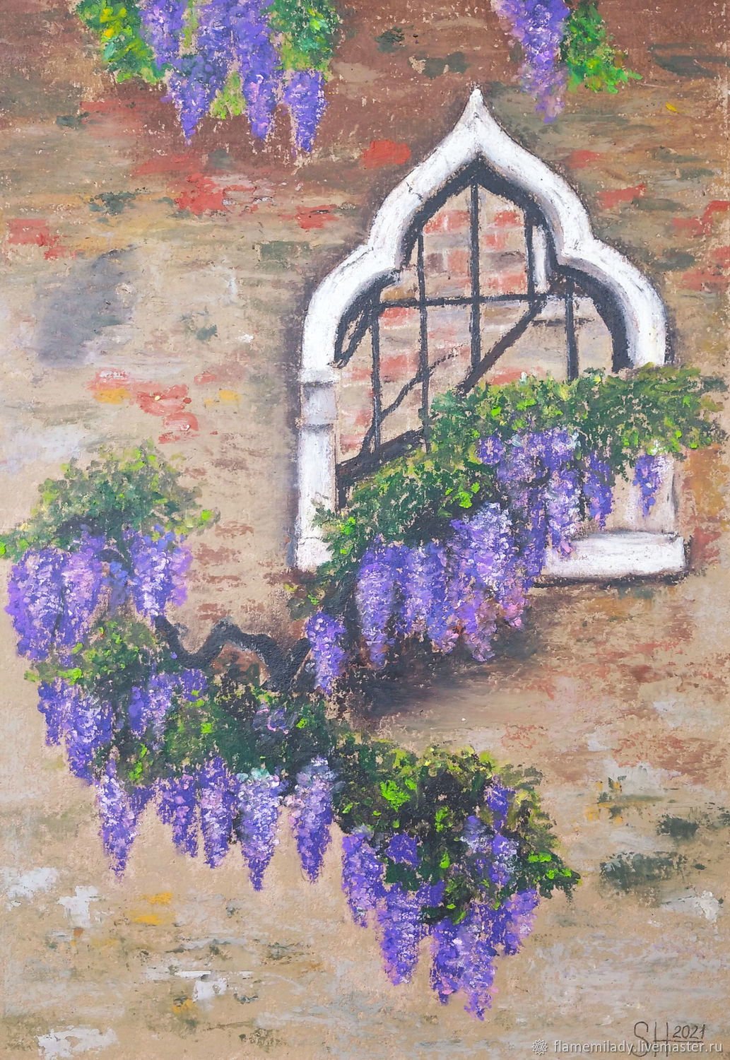  ' Old window to the old garden ' oil pastel, Pictures, Ekaterinburg,  Фото №1