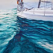 Картины и панно handmade. Livemaster - original item Turquoise adventure seascape with yacht painting sea waves. Handmade.