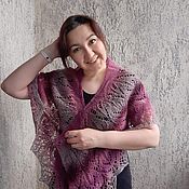 Аксессуары handmade. Livemaster - original item Knitted openwork wool shawl, warm scarf cape bordeaux berry. Handmade.