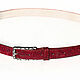 Narrow leather belt with embossed Red. Straps. Two Starlings. My Livemaster. Фото №5