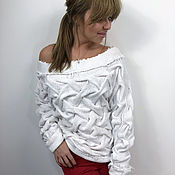 Одежда handmade. Livemaster - original item White sweater with a pattern on one shoulder. Handmade.