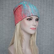 Аксессуары handmade. Livemaster - original item Felted women`s hat.Warm woolen turquoise coral beanie hat. Handmade.