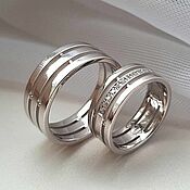 Свадебный салон handmade. Livemaster - original item Paired wedding rings with stones male and female silver (OB1). Handmade.