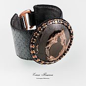 Украшения handmade. Livemaster - original item Black leather bracelet with a Septaria chocolate stone. Handmade.