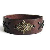 Украшения handmade. Livemaster - original item Wide Leather Bracelet Hamsa Amulet. Handmade.