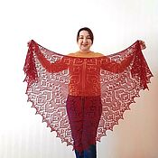 Аксессуары handmade. Livemaster - original item Shawl downy burgundy Heart pattern, knitted kerchief downy shawl. Handmade.