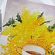 Watercolor painting a Cup of tea with a bouquet of Mimosa. Pictures. marselart. My Livemaster. Фото №5