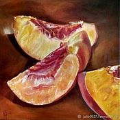 Картины и панно handmade. Livemaster - original item Painting peach still Life sweet juicy peach in the style of photorealism. Handmade.