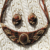 Серьги из кожи "Крылышки", женское украшение с бирюзой