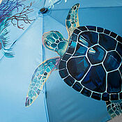Аксессуары ручной работы. Ярмарка Мастеров - ручная работа Paraguas Pintado Coral Reef azul oscuro. Handmade.
