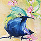 Bird on a branch postcard. Oil/canvas, Pictures, Krasnodar,  Фото №1