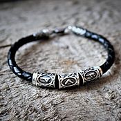 Украшения handmade. Livemaster - original item Braided leather bracelet with runes is a talisman for Good Luck and Luck. Handmade.