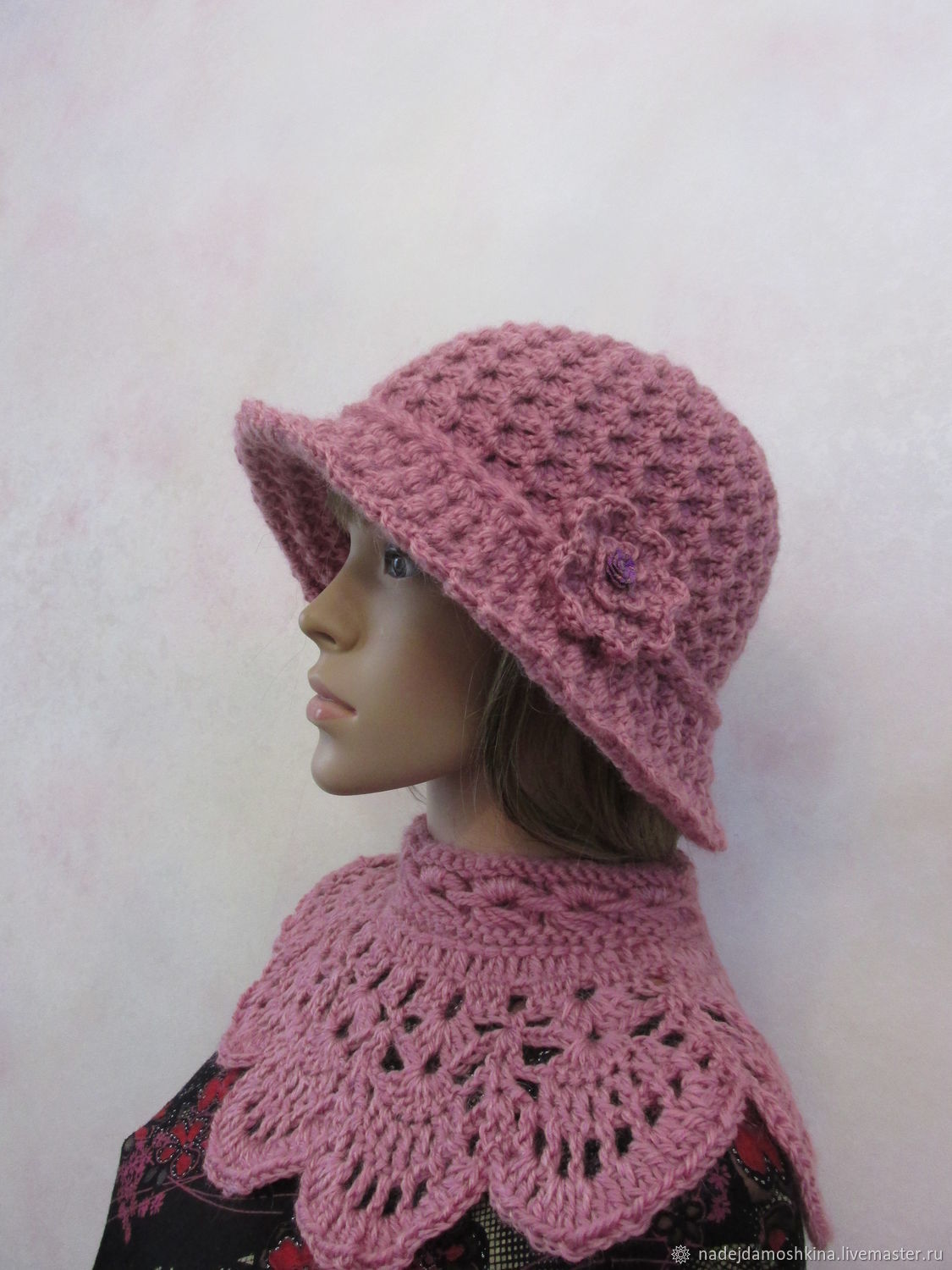 Set - hat and shoulder strap, color dusty rose, Headwear Sets, Petrozavodsk,  Фото №1