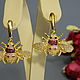 Bee earrings gold plated with cubic Zirconia and zircons, Earrings, Saratov,  Фото №1