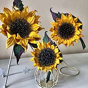 Украшения handmade. Livemaster - original item Brooch-pin: Leather designer sunflower 