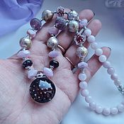 Украшения handmade. Livemaster - original item Kunzite necklace, author`s lampwork, pearls.. Handmade.